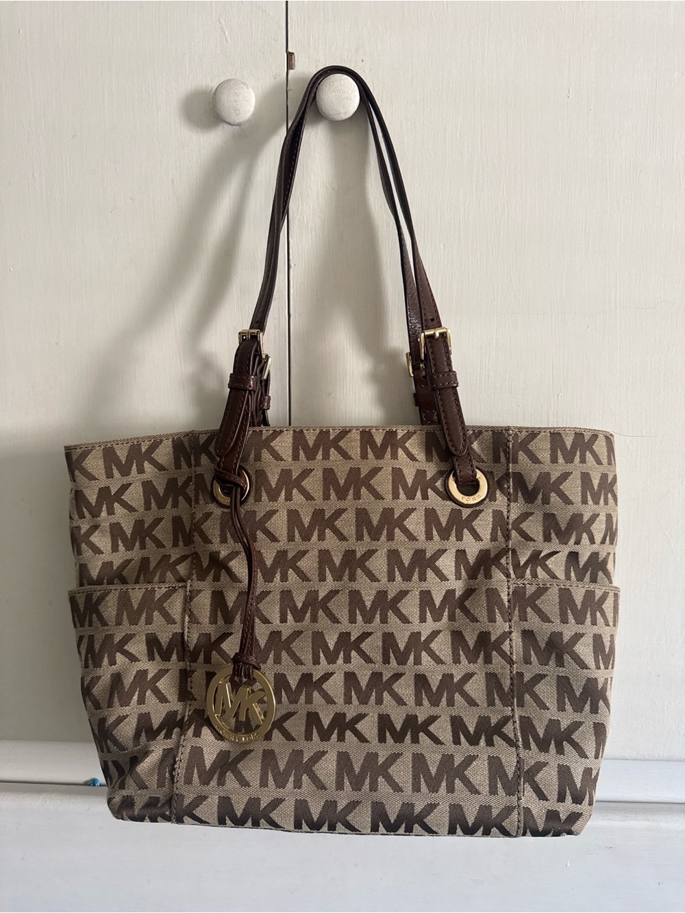 Michael Kors Brown and Tan MK Logo Tote
